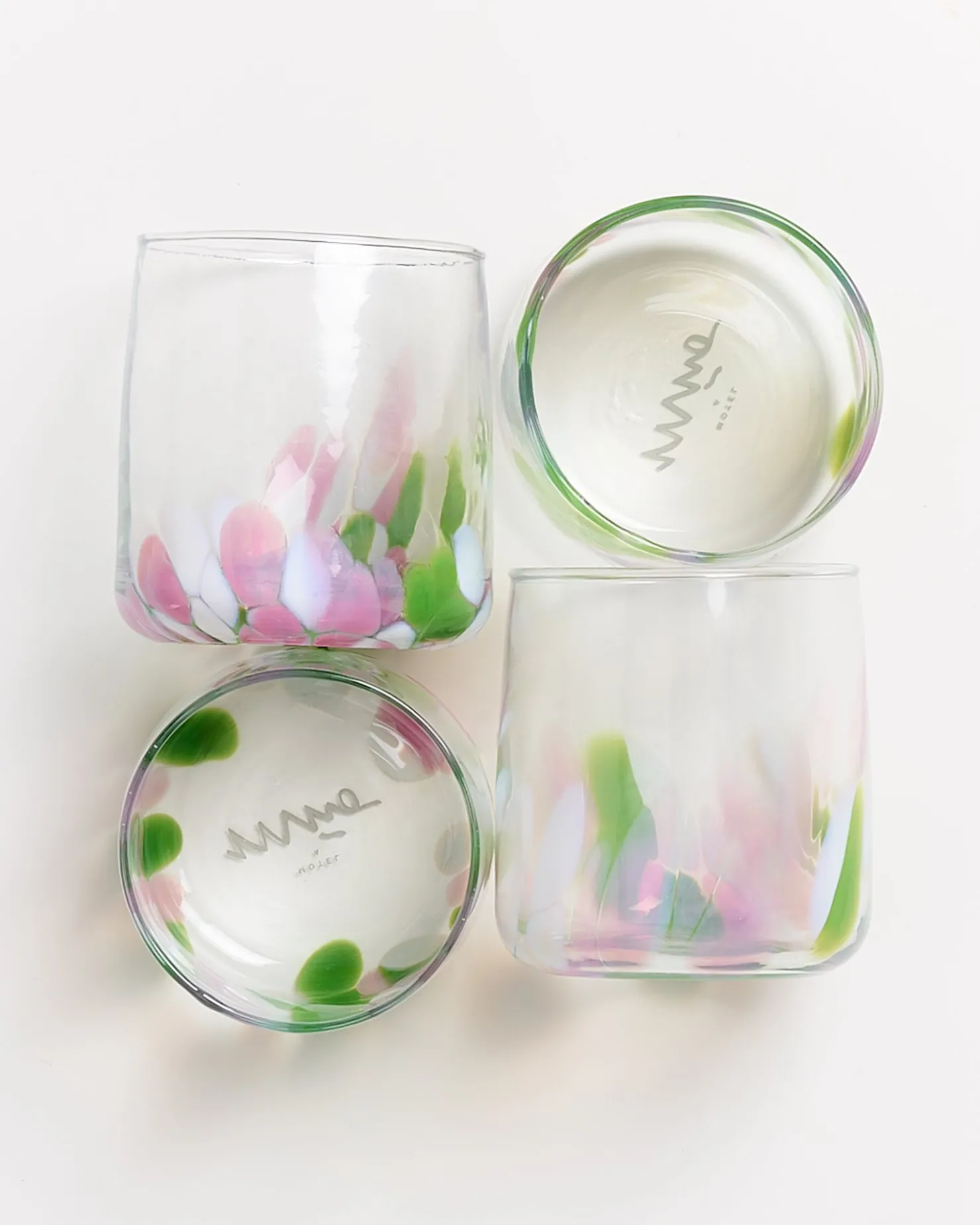 alegria_set_of__glasses_small_big_drops_pink_green_3.webp Motel a Miio Kleine Gläser | Gläser Sets %^Alegria Set Of 4 Glasses Small big drops pink green