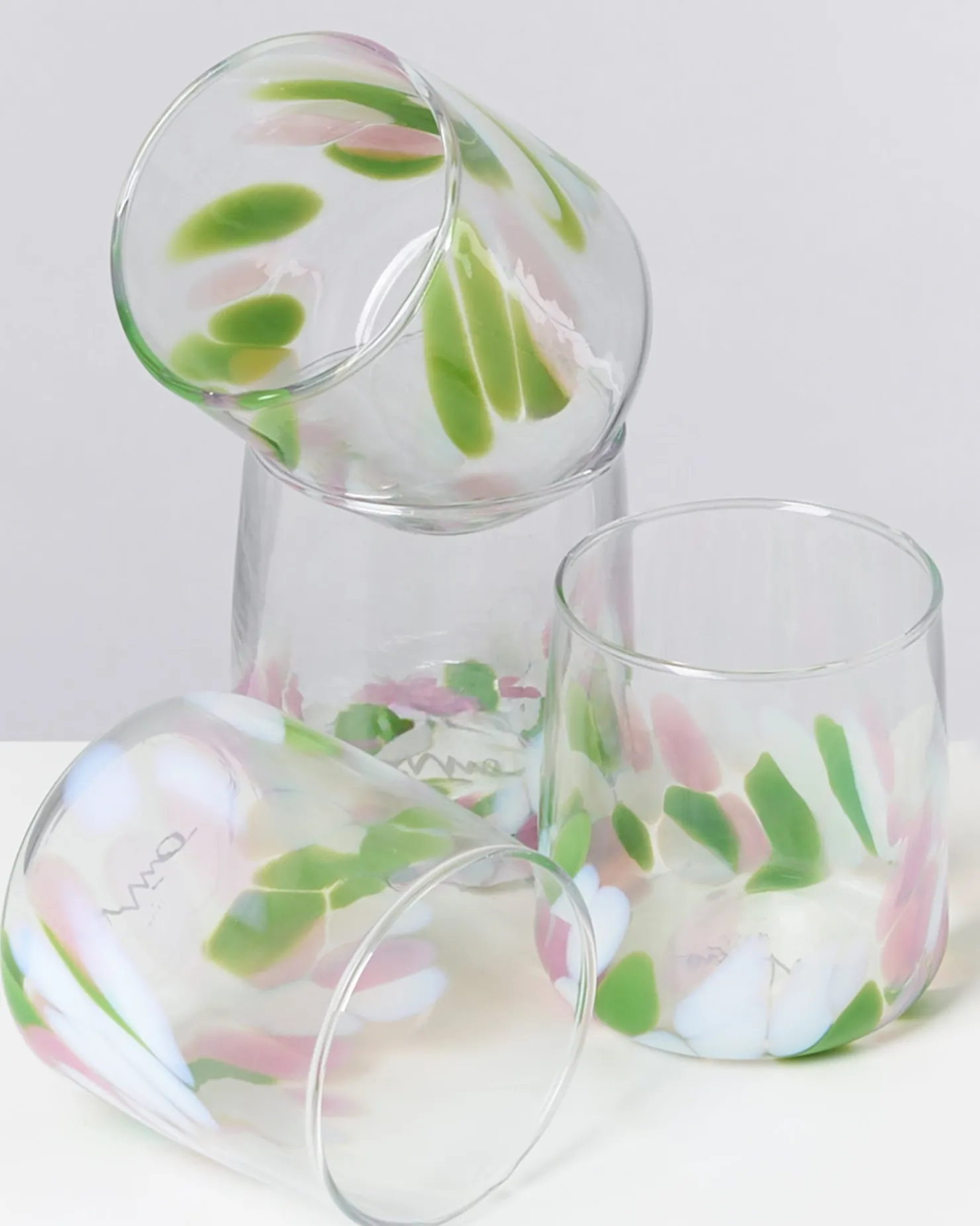 alegria_set_of__glasses_small_big_drops_pink_green_5.webp Motel a Miio Kleine Gläser | Gläser Sets %^Alegria Set Of 4 Glasses Small big drops pink green