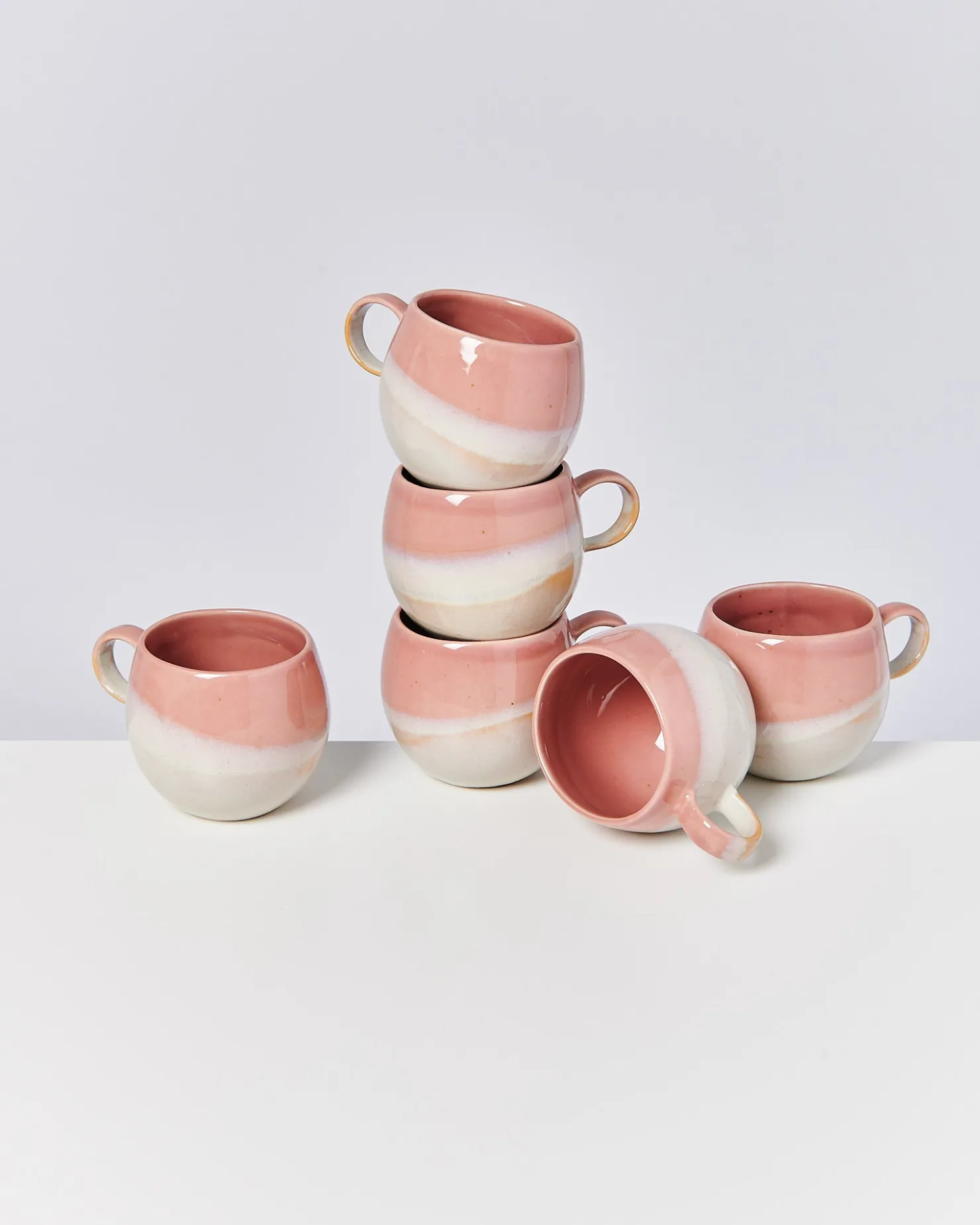 Motel a Miio Tassen-Sets^Bica - Set Of 6 Mugs Big Pink, Cream pink cream