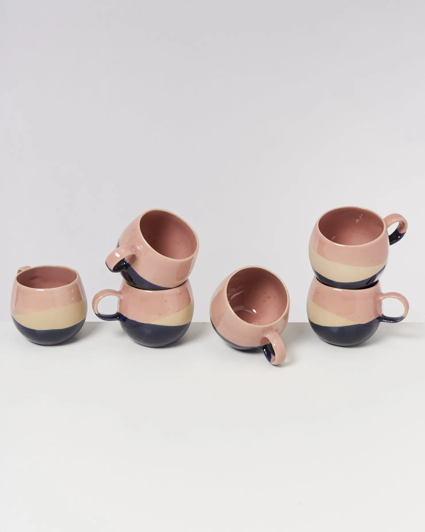 Motel a Miio Tassen-Sets^Bica - Set Of 6 Mugs Big Pink, Navy, Cream pink navy cream